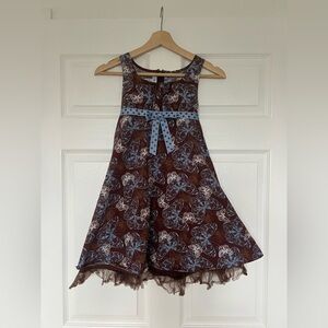 Bonnie Jean Little Girl Dress Butterfly Print Brown Blue Size 8 bow detail zip